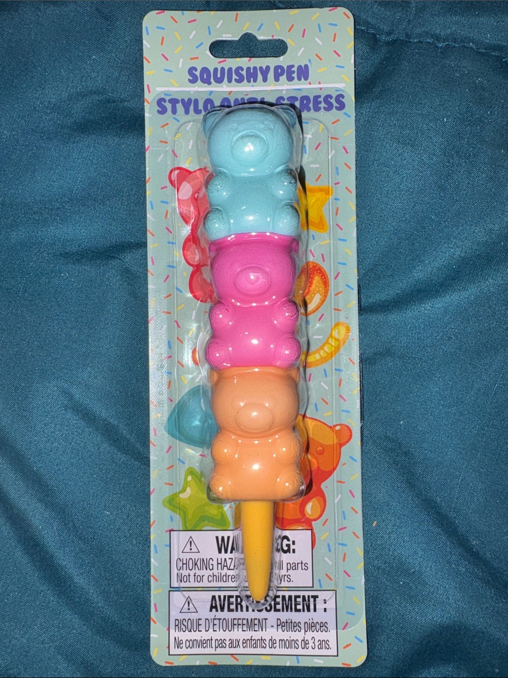 Squishy Pen Stress Toy - Blue, Pink, Orange Stackable Bears